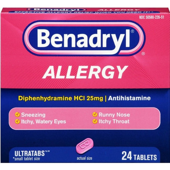 Benadryl Allergy, 25 mg, Ultratab Tablets, 24 ct.