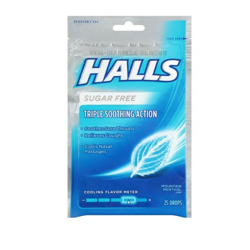 Halls Cough Drops Sugar-Free, Mountain Menthol, 25 Count