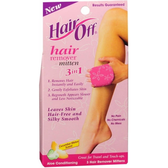 Hair Off Mitten, 3 hair remover mittens (Pack of 4)