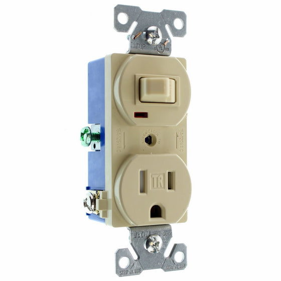 Eaton TR274V 3-Wire Receptacle Combo Single-Pole Switch with Tamper Resistant 2-Pole, Ivory