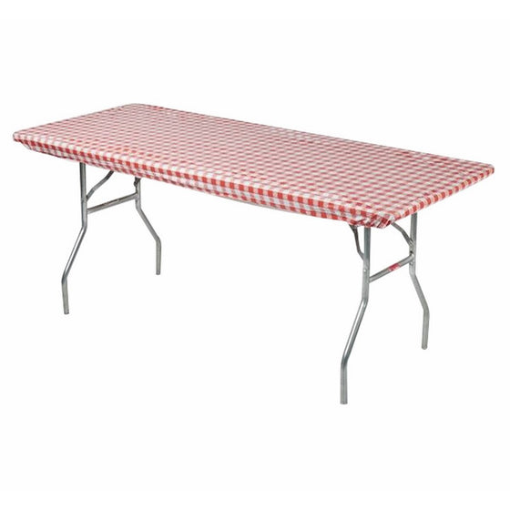 Kwik Covers 30" x 72" Red/White Gingham Fitted Table Cover - single