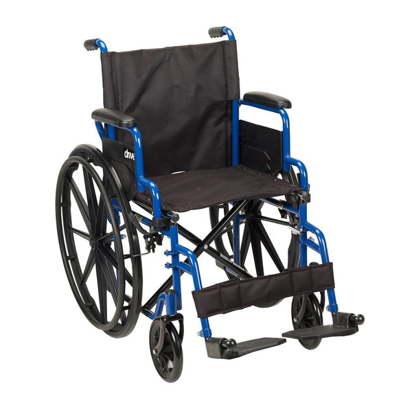 Drive Medical Blue Streak Wheelchair with Flip Back Desk Arms, Swing Away Footrests, 20" Seat