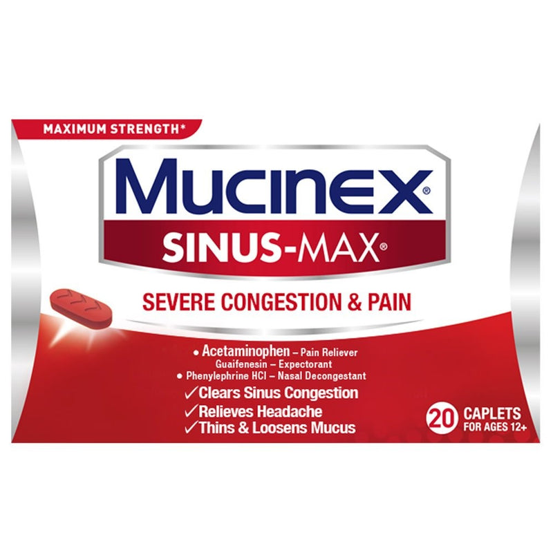 Mucinex Sinus-Max Max Strength Severe Congestion & Pain Caplets, 20ct