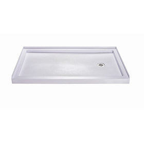 DreamLine SlimLine 36 in. D x 60 in. W x 2 3/4 in. H Right Drain Single Threshold Shower Base in White