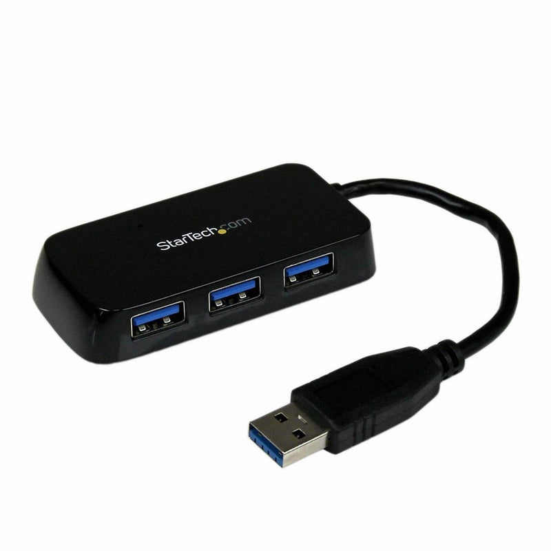 StarTech.com 4-Port Portable USB 3.0 Hub (Black) - Compact Four Port USB Hub - External USB 3 Hub with built-in cable