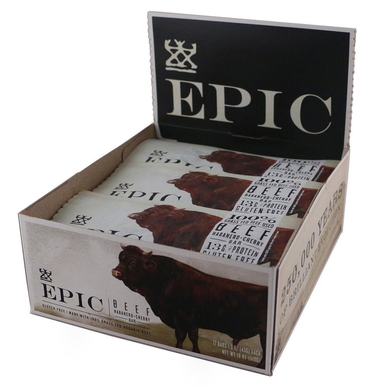 Epic All Natural Meat Bar, 100% Grass Fed, Beef, Habanero & Cherry, 1.5 ounce bar, 12 count