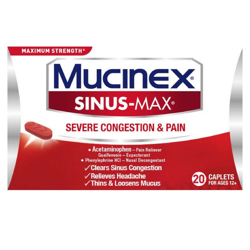 Mucinex Sinus-Max Severe Congestion Relief Caplets, 20 Count (Pack of 6)