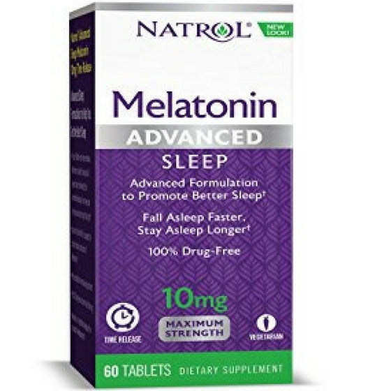 Natrol Advanced Sleep Melatonin Tablets, Maximum Strength 10 mg 60 ea ( Pack of 2)