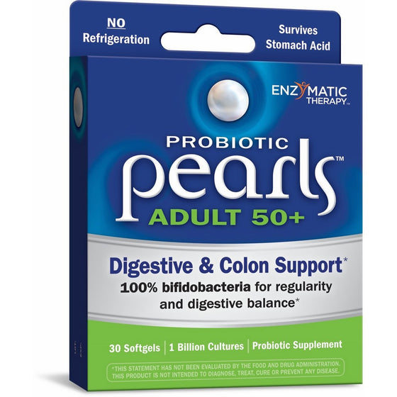 Enzymatic Therapy Probiotic Pearls Adult 50 Digestive & Colon Support, 30 Once Daily Softgels, 30 Count