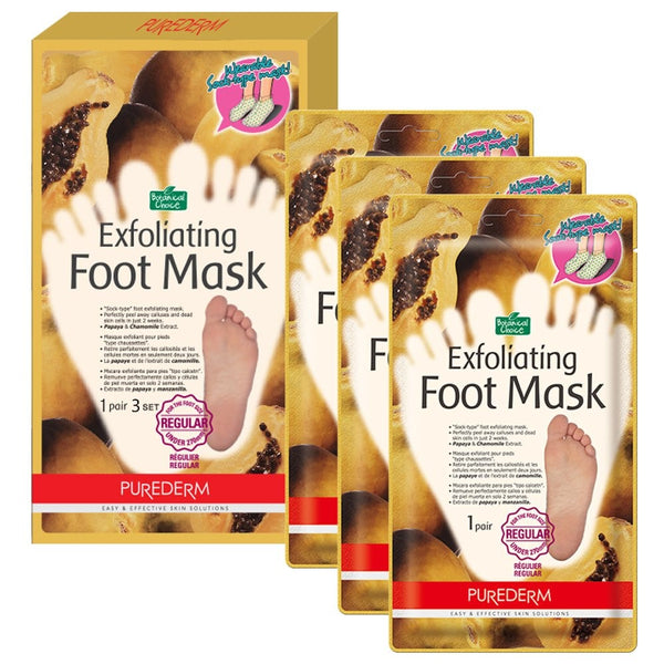 Purederm Exfoliating Foot Mask - Peels Away Calluses and Dead Skin in 2 Weeks! (3 Pack (3 Treatments), Regular)