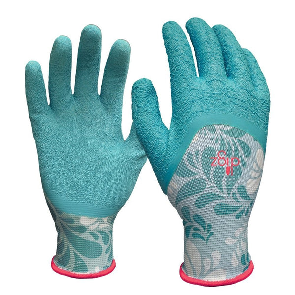 Digz Long Cuff Stretch Knit Garden Gloves with Full Finger Latex Coating, Small