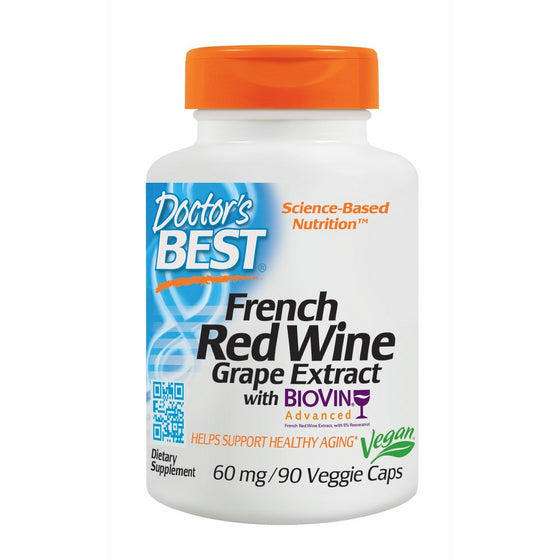 Doctor's Best French Red Wine Grape Extract, Non-GMO, Vegan, Gluten Free, Soy Free, 90 Veggie Caps