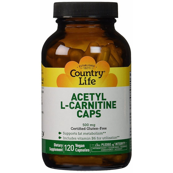 Country Life Acetyl L-Carnitine, 500 mg, with B-6-120 Vegan Capsules