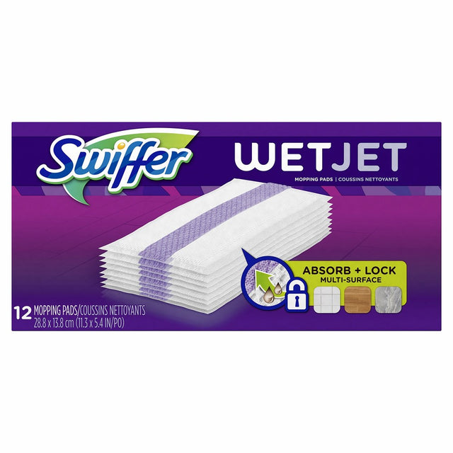 Swiffer WetJet Hardwood Floor Cleaner, Spray Mop Pad Refill, Multi Surface, 12 Count (Packaging May Vary), Pack of 8