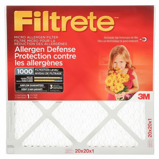 Filtrete Micro Allergen Defense Filter, MPR 1000, 20 x 20 x 1-Inches, 2-Pack