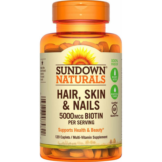 Sundown Naturals Hair, Skin & Nails 5000 mcg of Biotin, 120 Tablets