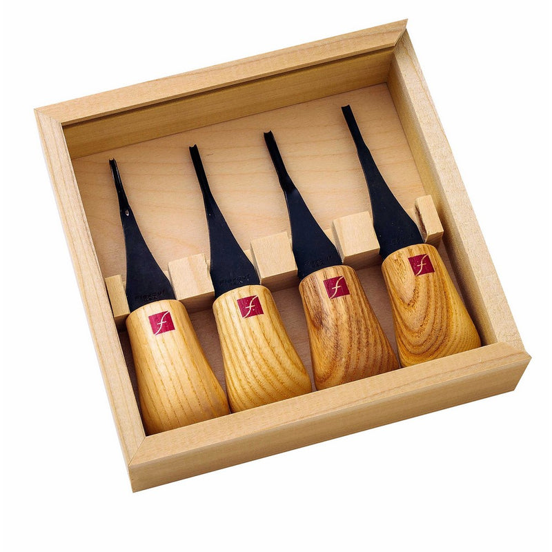 Flexcut Carving Tools, Mini Palm Gouges for Detailed Carving, Ash Hardwood Handles and Carbon Steel Blades, Set of 4 (FR604)