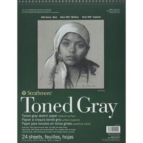 Strathmore 412-111 400 Series Toned Gray Sketch Pad, 11"x14" Wire Bound, 24 Sheets