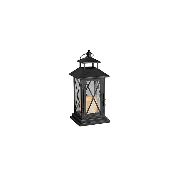 Gerson Metal and Plexiglass Cross-Bar Lantern with 3 by 3-Inch Resin LED Candle