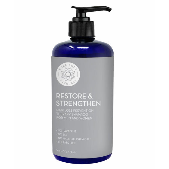 Hair Loss Shampoo to Restore and Strengthen, Large 16 Ounce, DHT Blocker Shampoo for Thinning Hair, for Men and Women by Pure Body Naturals (Label Varies)