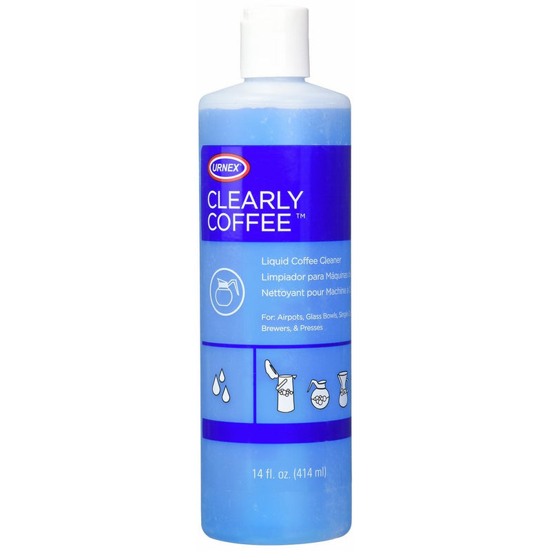 Urnex Clearly Coffee Pot Cleaner - 14 Ounce - Liquid Cleaner For Glass Bowls Airpots Satellite Brewers and Thermal Servers Removes Coffee Oils