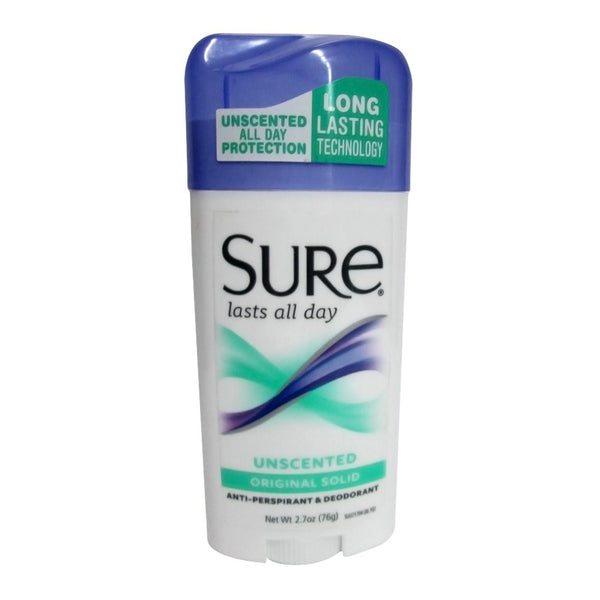 Sure Original Solid Unscented, Anti-Perspirant Deodorant 2.70 oz (Pack Of 6)