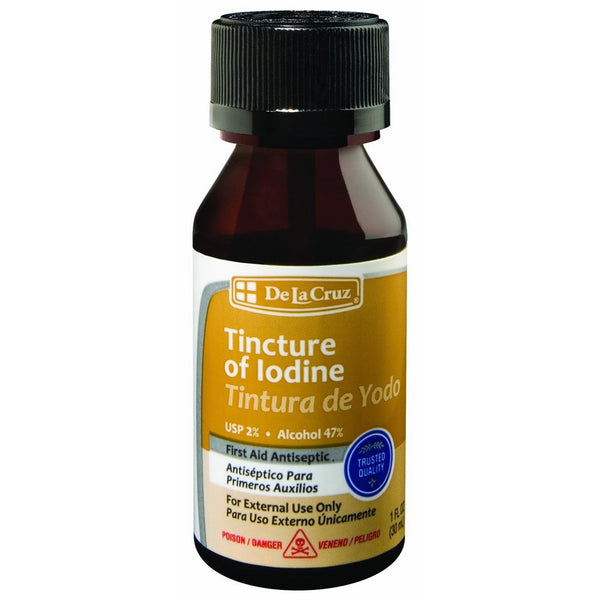 De La Cruz Iodine First Aid Antiseptic, Made in USA 1 FL oz.