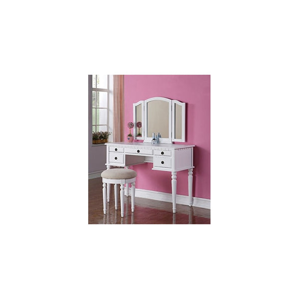 Bobkona F4074 St. Croix Collection Vanity Set with Stool, White