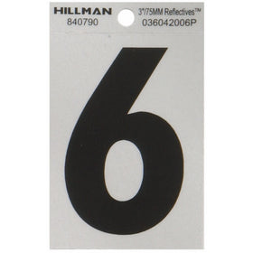The Hillman Group 840790 3-Inch Black on Silver Reflective Square-Cut Mylar House, Number 6