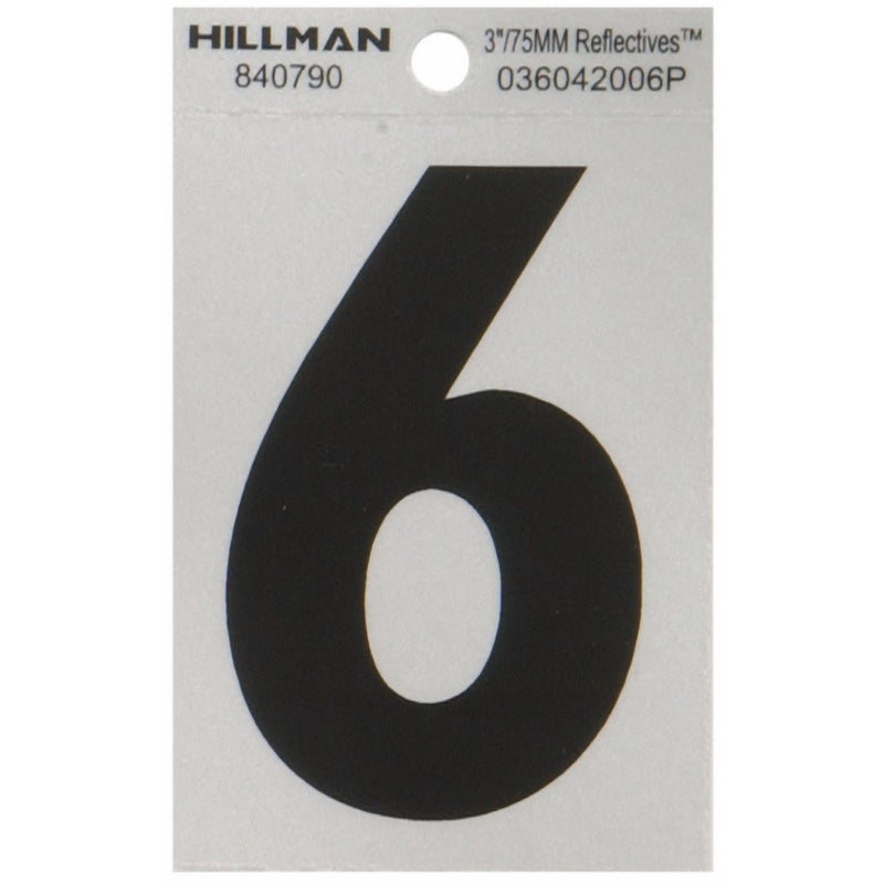 The Hillman Group 840790 3-Inch Black on Silver Reflective Square-Cut Mylar House, Number 6