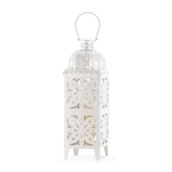 Gifts & Decor Medallion Cutout Giant Size White Candle Holder Lantern