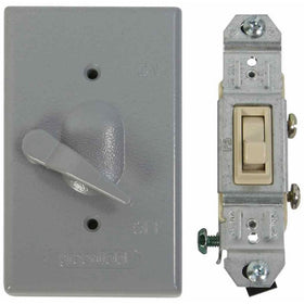 Made in USA Electrical Box Outlet Cover & Single Pole Switch Kit - Gray
