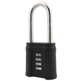 FJM Security SX-874 4-Dial Long Shackle Combination Padlock With Black Finish