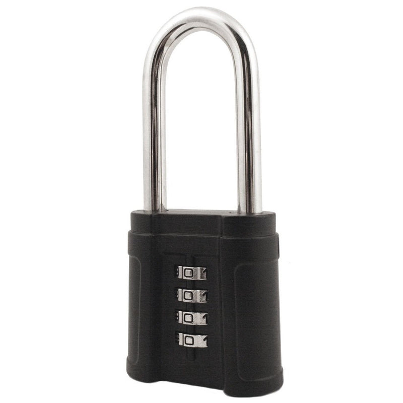 FJM Security SX-874 4-Dial Long Shackle Combination Padlock With Black Finish
