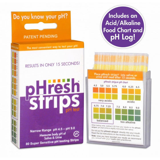 pHresh strips pH Test Strips 80ct - Includes an Alkaline/Acidic Food Guide and pH Tracking Log, Accurate Result in 15 Seconds Using Urine or Saliva