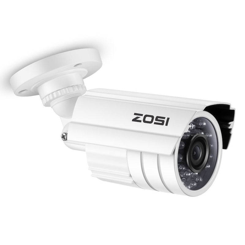 ZOSI HD 800TVL Day/Night 24 Infrared Leds Wide Angle 3.6mm CCTV Camera Home Security Outdoor Waterproof 65ft 20m IR night Vision bullet Camera white (metal case )