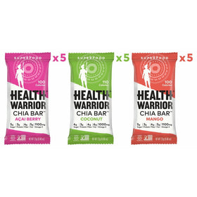 HEALTH WARRIOR Chia Bars, Tropical Variety Pack, Gluten Free, Vegan, 25g bars, 15 Count