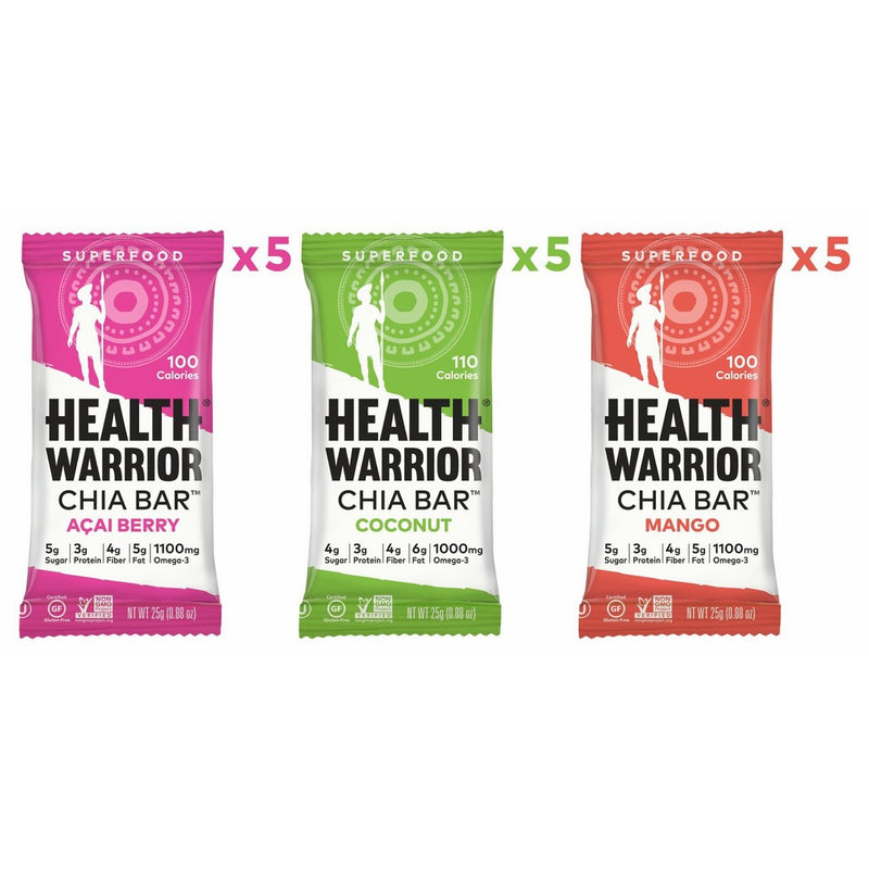 HEALTH WARRIOR Chia Bars, Tropical Variety Pack, Gluten Free, Vegan, 25g bars, 15 Count