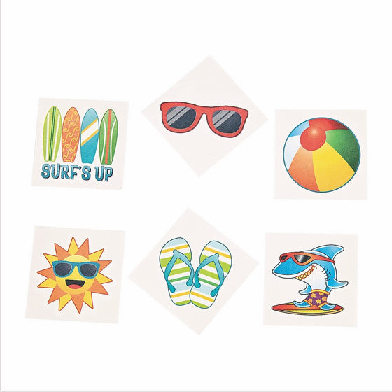 Fun Express Summer Beach Luau Themed Temporary Tattoos Party Favors - 72 Piece Count