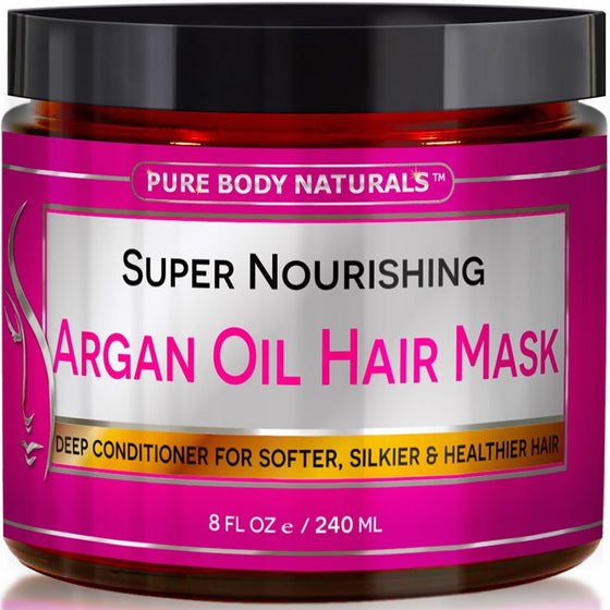 Argan Oil Hair Mask for Damaged Hair and Hair Growth by Pure Body Naturals, 8 Fl. Ounce