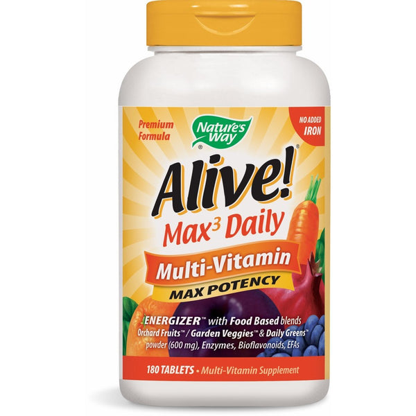 Nature's Way Alive! Max3 Daily Adult Multivitamin, Food-Based Blends (1,060mg per serving) and Antioxidants, No Iron Added, 180 Tablets