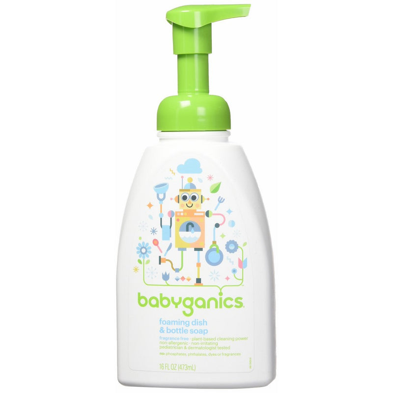 Babyganics Foaming Dish and Bottle Soap, Fragrance Free, 16oz Pump Bottle (Pack of 3)