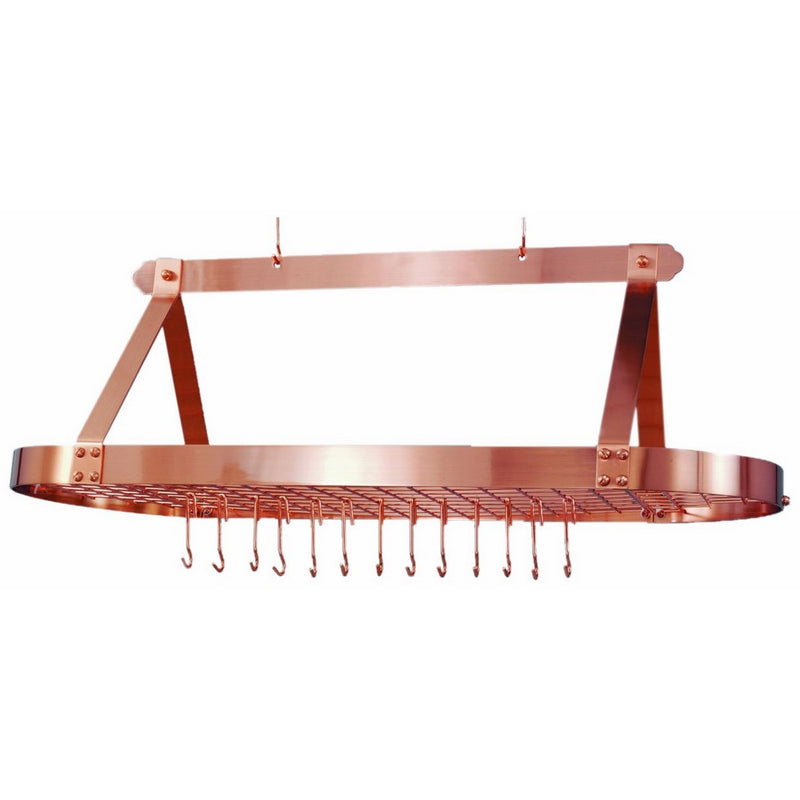 Old Dutch Oval Hanging Pot Rack with Grid & 24 Hooks, Satin Copper, 48 x 19 x 15.5