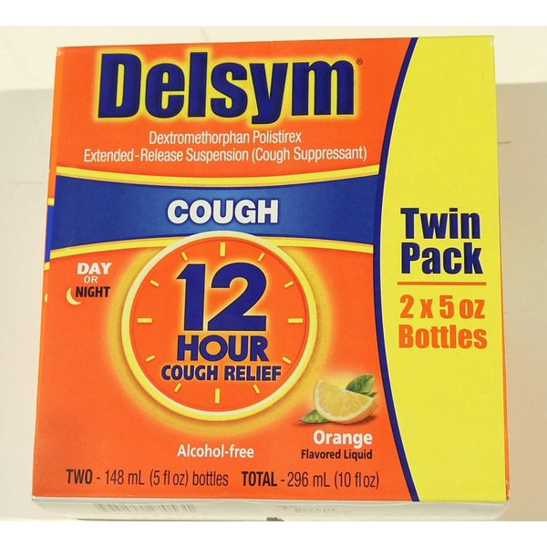 Delsym Cough Suppressant Alcohol Free Orange Flavored Liquid- 2 Pack, 5 ounces Bottle