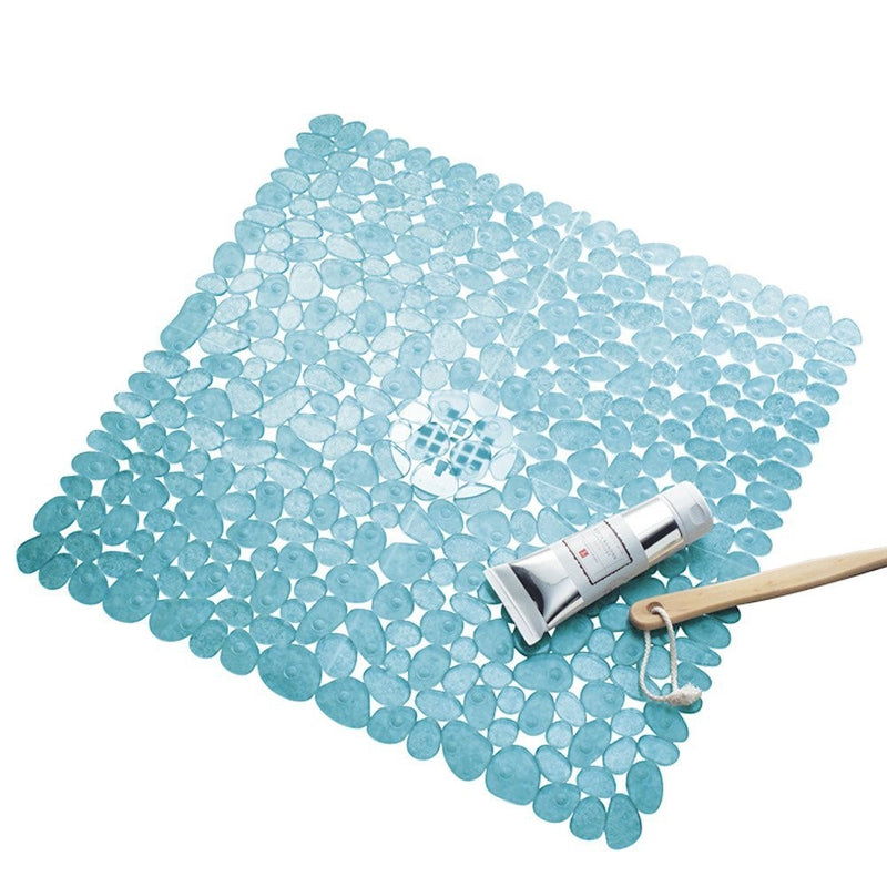 InterDesign Pebblz Non-Slip Suction Bath Mat – Square Mat for Shower or Tub, Blue