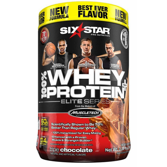 Six Star Pro Nutrition 100% Whey Protein Plus, 32g Ultra-Pure Whey Protein Powder, Triple Chocolate, 2 Pound