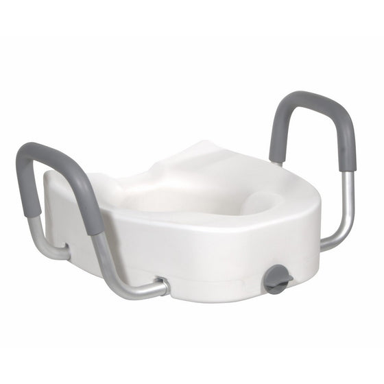 Drive Medical Premium Plastic Raised Toilet Seat with Lock and Padded Armrests, Elongated