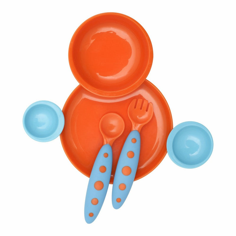 Boon Groovy Interlocking Plate & Bowl with Modware,Blue/Orange
