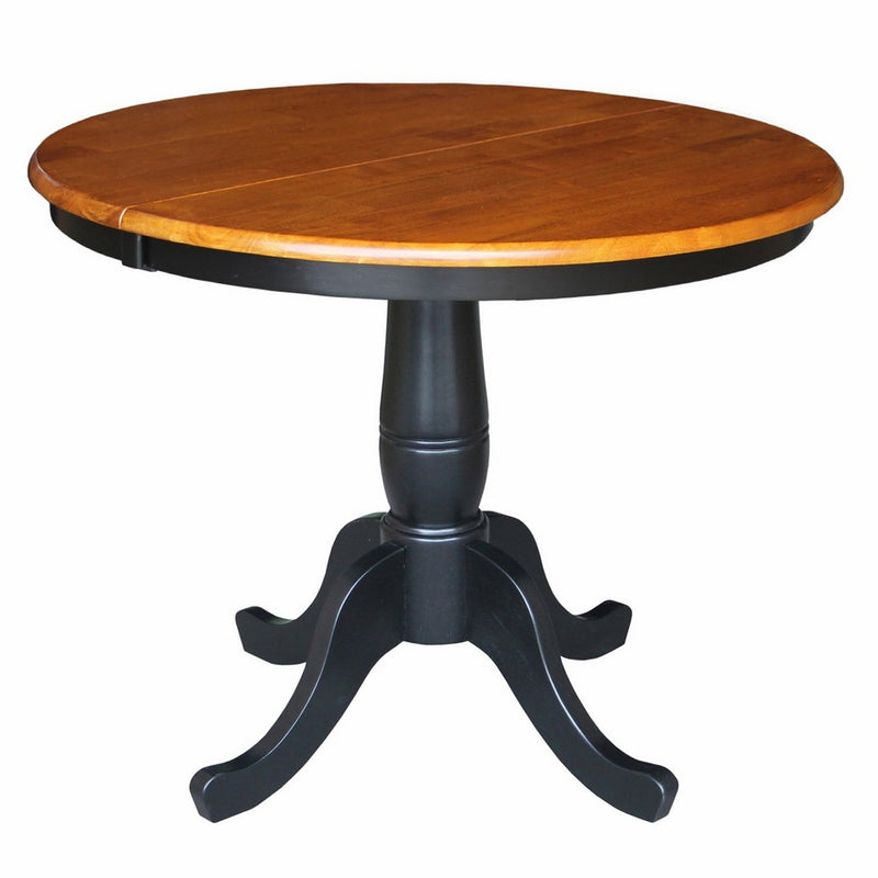 International Concepts 36-Inch Round Top Pedestal Table with 12-Inch Leaf, 30-Inch Standard Table Height, Black/Cherry