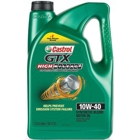 Castrol 03111 GTX High Mileage 10W-40 Synthetic Blend Motor Oil, 5 Quart